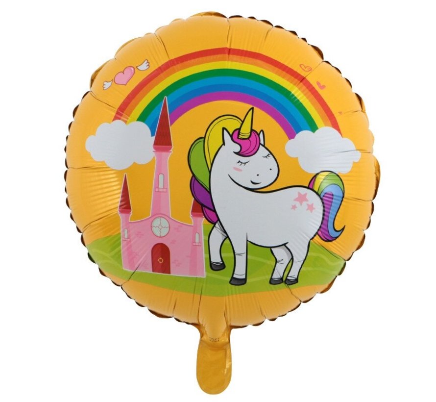 Folieballon Eenhoorn regenboog kasteel Oranje 45 x 45 cm