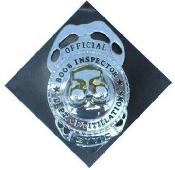 PartyXplosion Boob Inspector badge met speld