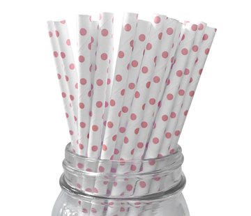 Joni's Winkel Papieren rietjes Dots Wit/Roze 16 stuks