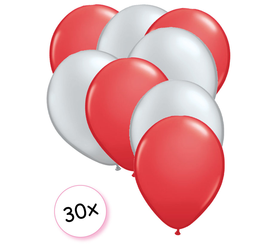 Ballonnen Rood & Zilver 30 stuks 27 cm