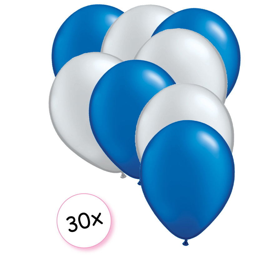 Ballonnen Blauw & Zilver 30 stuks 27 cm