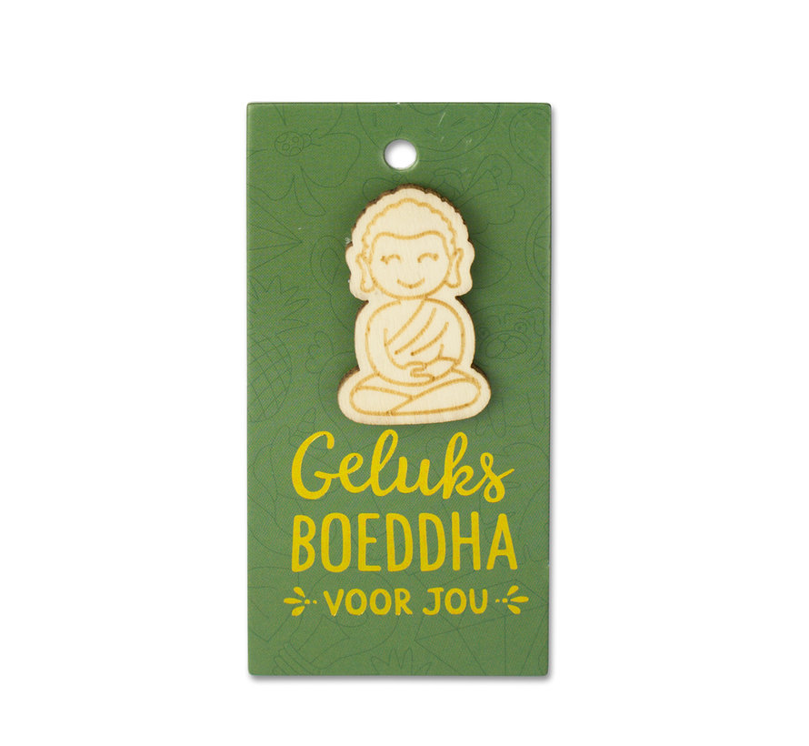 Houten Broche "Geluksboeddha"