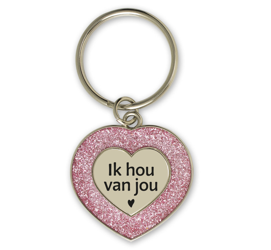 Glitter Sleutelhanger " Ik hou van jou "