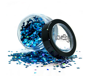 PaintGlow LoveShy Holographic Moon & Stars Glitters "Cosmic Blue" 3g