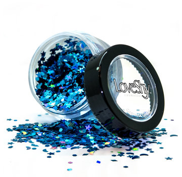 PaintGlow LoveShy Holographic Moon & Stars Glitters "Cosmic Blue" 3g