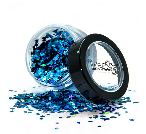 PaintGlow LoveShy Holographic Moon & Stars Glitters "Cosmic Blue" 3g