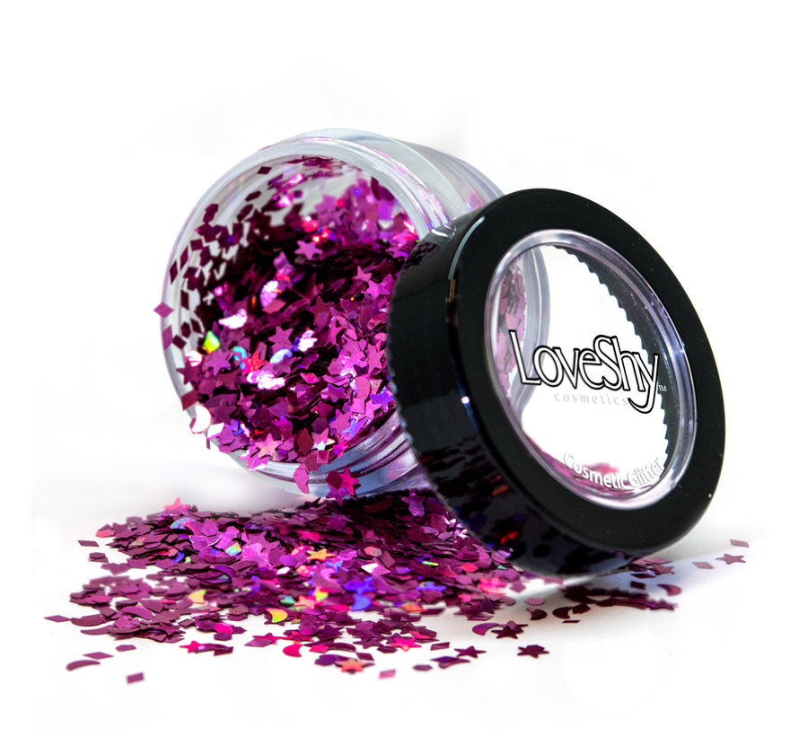 LoveShy Holographic Moon & Stars Glitters "Princess Pink" 3g