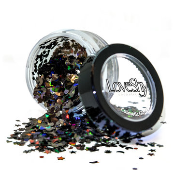 PaintGlow LoveShy Holographic Moon & Stars Glitters "Black Star" 3g