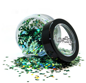 PaintGlow LoveShy Holographic Moon & Stars Glitters "Green Envy" 3g
