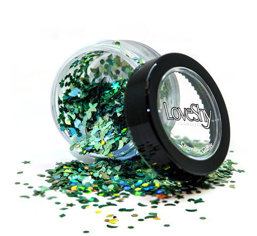 PaintGlow LoveShy Holographic Moon & Stars Glitters "Green Envy" 3g