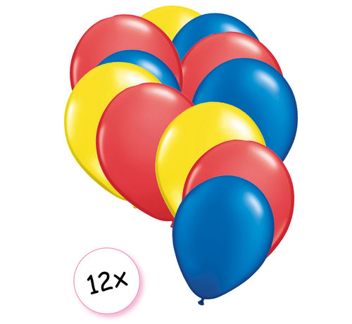 Joni's Winkel Ballonnen Geel, Rood & Blauw 12 stuks 27 cm