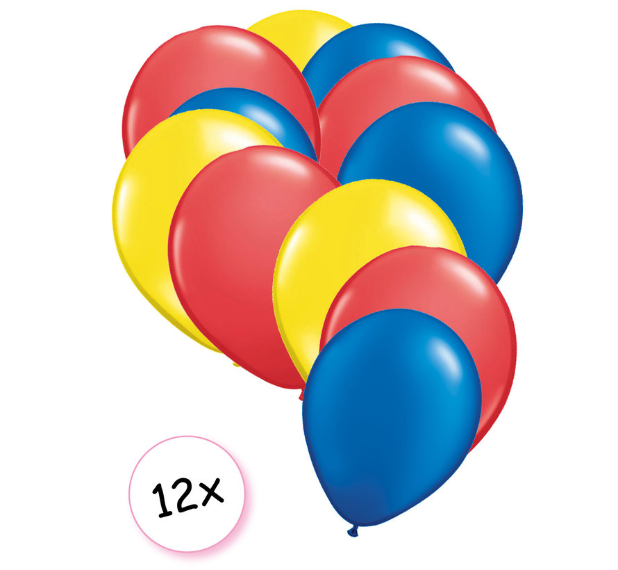 Ballonnen Geel, Rood & Blauw 12 stuks 27 cm