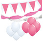 Versiering pakket L "Wit & Roze" - ballonnen / slingers en vlaggenlijnen