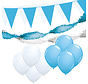Versiering pakket L "Wit-Licht blauw" - ballonnen / slingers en vlaggenlijnen