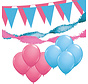 Versiering pakket XL "Roze-Licht blauw" - ballonnen / slingers en vlaggenlijnen