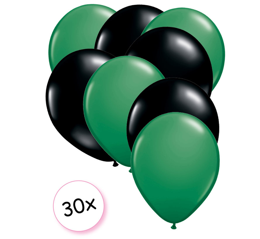 Ballonnen Groen & Zwart 30 stuks 27 cm