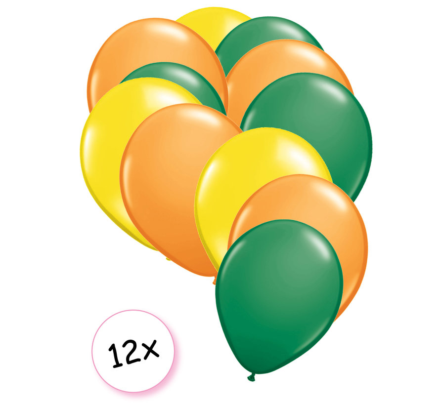 Ballonnen Geel, Groen & Oranje 12 stuks 27 cm