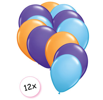 Joni's Winkel Ballonnen Oranje, Paars, Licht blauw 12 stuks 27 cm