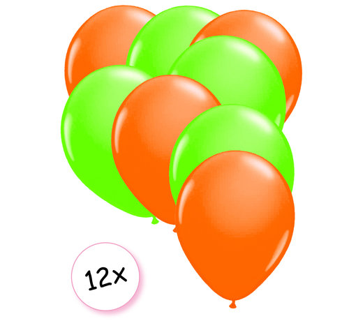 Joni's Glow-Shop Ballonnen Neon Oranje & Neon Groen 12 stuks 25 cm