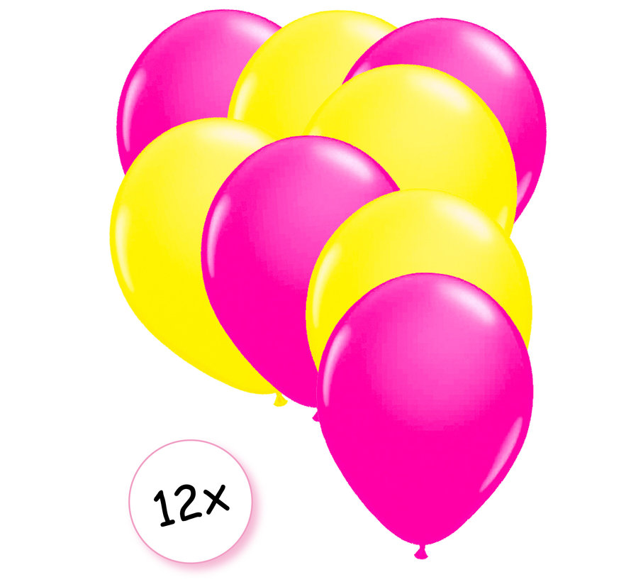 Ballonnen Neon Roze & Neon Geel 12 stuks 25 cm