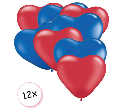 Joni's Winkel Ballonnen Hart Rood & Blauw 12 stuks 26 cm