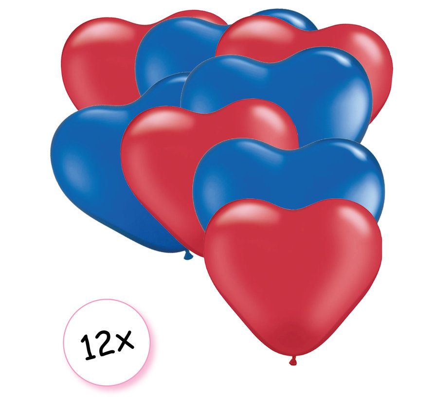 Ballonnen Hart Rood & Blauw 12 stuks 26 cm