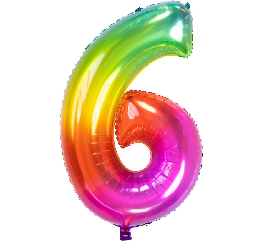 Folieballon Cijfer 6 Yummy Gummy Rainbow 34 Inch / 86 Cm