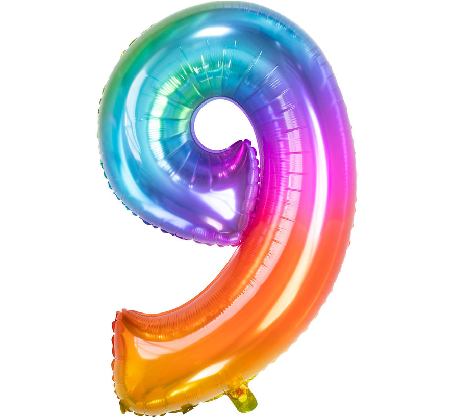 Folieballon Cijfer 9 Yummy Gummy Rainbow 34 Inch / 86 Cm