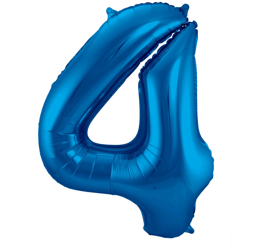Folieballon Cijfer 4 Blauw 34 Inch / 86 Cm