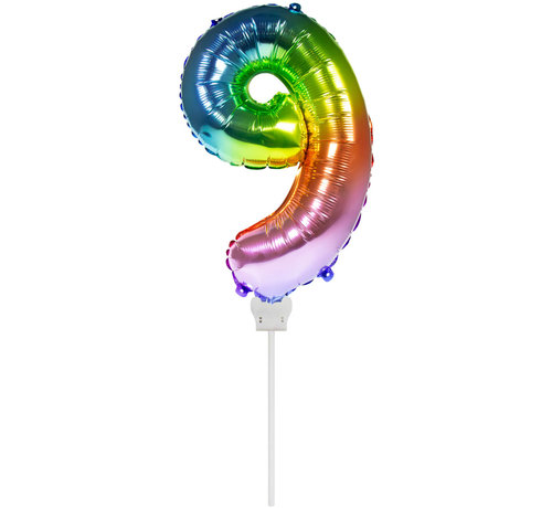 Folat Foliecijfer Mini ‘9’ Regenboog - 36 Centimeter