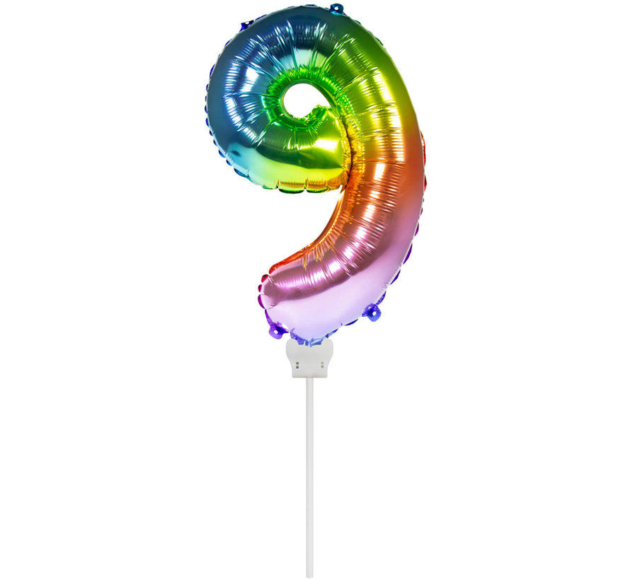 Foliecijfer Mini ‘9’ Regenboog - 36 Centimeter