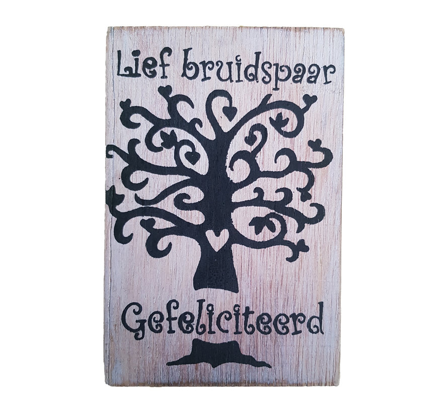 Postkaart Hout "Lief bruidspaar, gefeliciteerd"