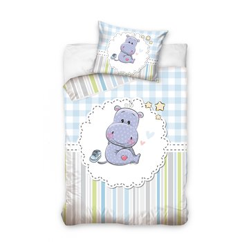 Baby Dekbedovertrek Hippo Blauw 100x135 cm