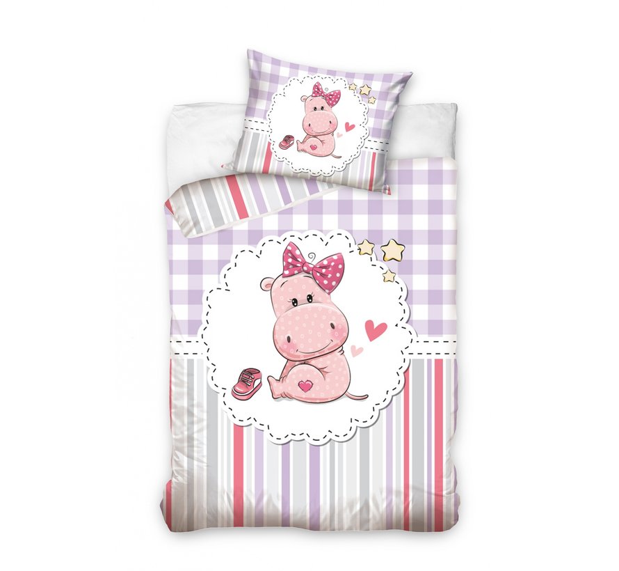 Baby Dekbedovertrek Hippo Roze 100x135 cm