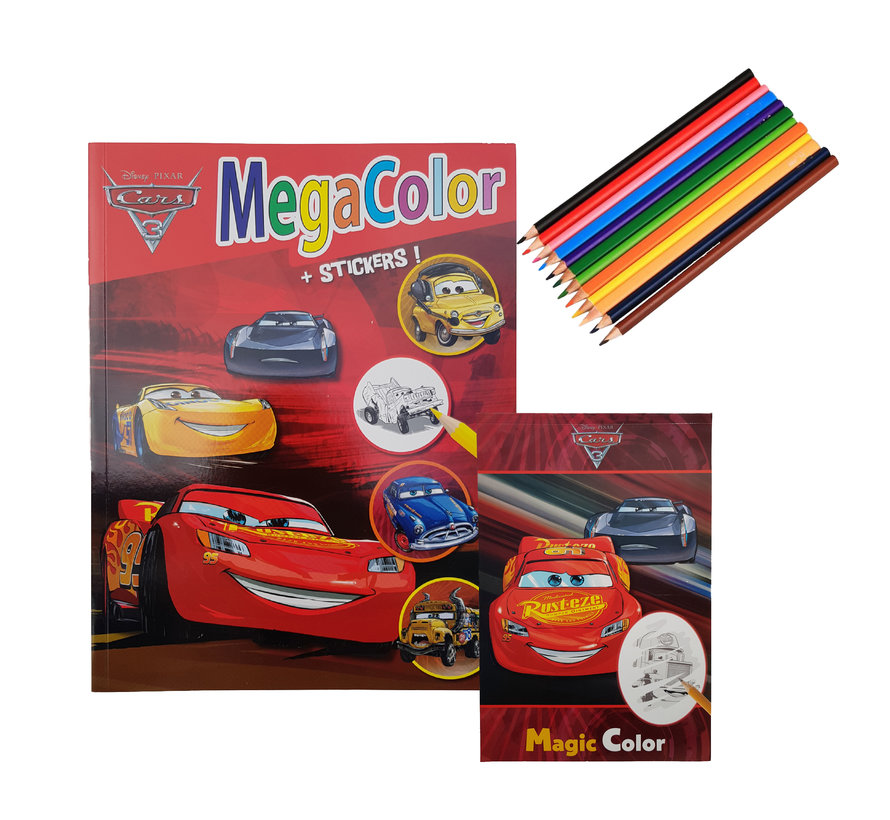 Disney's Cars 3 Kleurboek +/- 120 kleurplaten + Stickers + Toverblok + Kleurpotloden