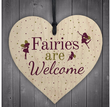 Joni's Winkel Houten hanger 10x10 cm “Fairies are welcome"