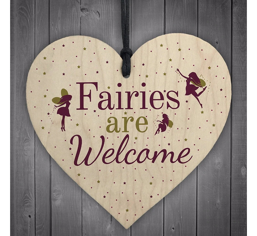 Houten hanger 10x10 cm “Fairies are welcome"