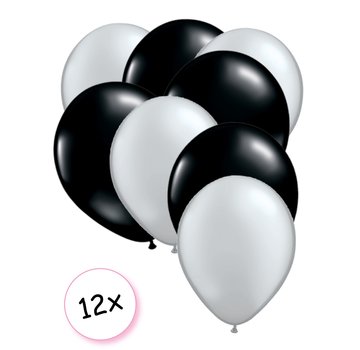 Joni's Winkel Premium Quality Ballonnen Zilver & Zwart 12 stuks 30 cm