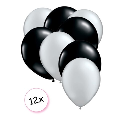 Joni's Winkel Premium Quality Ballonnen Zilver & Zwart 12 stuks 30 cm