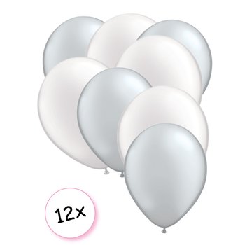 Joni's Winkel Premium Quality Ballonnen Zilver & Wit 12 stuks 30 cm