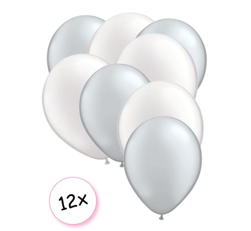 Joni's Winkel Premium Quality Ballonnen Zilver & Wit 12 stuks 30 cm