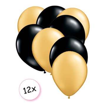 Joni's Winkel Premium Quality Ballonnen Goud & Zwart 12 stuks 30 cm