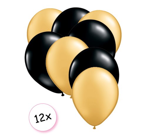 Joni's Winkel Premium Quality Ballonnen Goud & Zwart 12 stuks 30 cm
