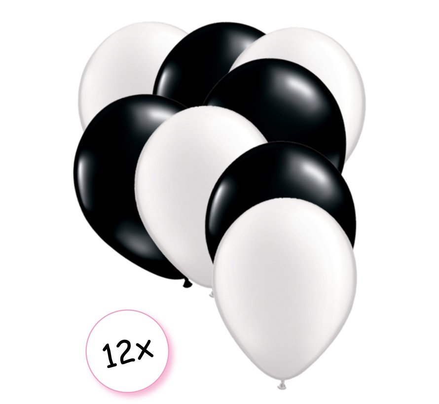 Premium Quality Ballonnen Wit & Zwart 12 stuks 30 cm