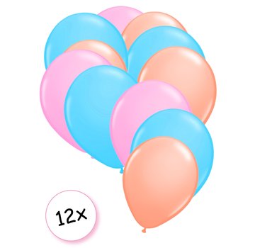 Joni's Winkel Premium Quality Ballonnen Pastel Oranje, Pastel Blauw & Pastel Roze 12 stuks 30 cm