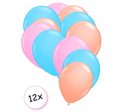 Joni's Winkel Premium Quality Ballonnen Pastel Oranje, Pastel Blauw & Pastel Roze 12 stuks 30 cm