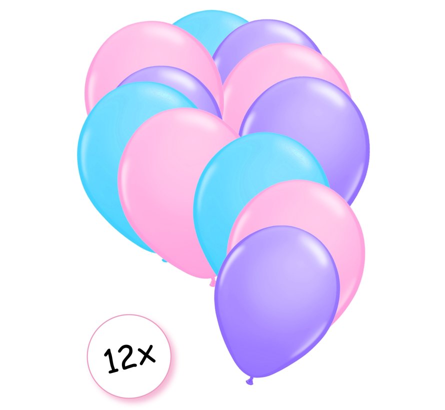 Premium Quality Ballonnen Pastel Paars, Pastel Roze & Pastel Blauw 12 stuks 30 cm