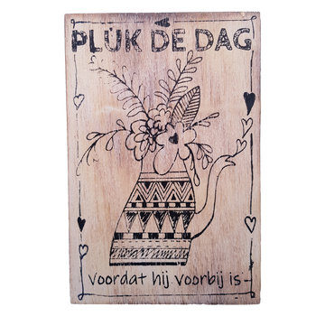 Houten Postkaart "Pluk de dag"