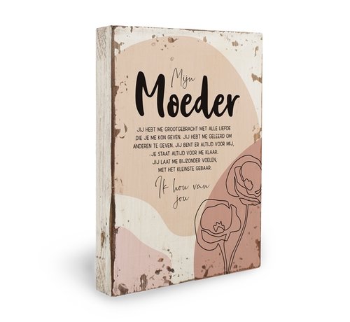 Miko Houten tekstbord Fleurige deco "Moeder"