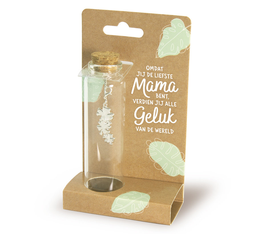 Bedeltje in een flesje "Mama - Klavertje"